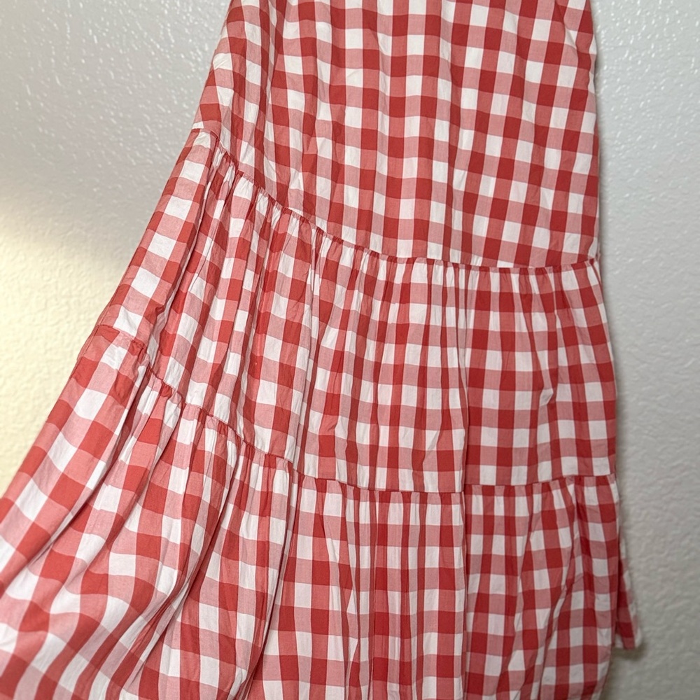 GAP Red and White Gingham Tiered Midi Skirt